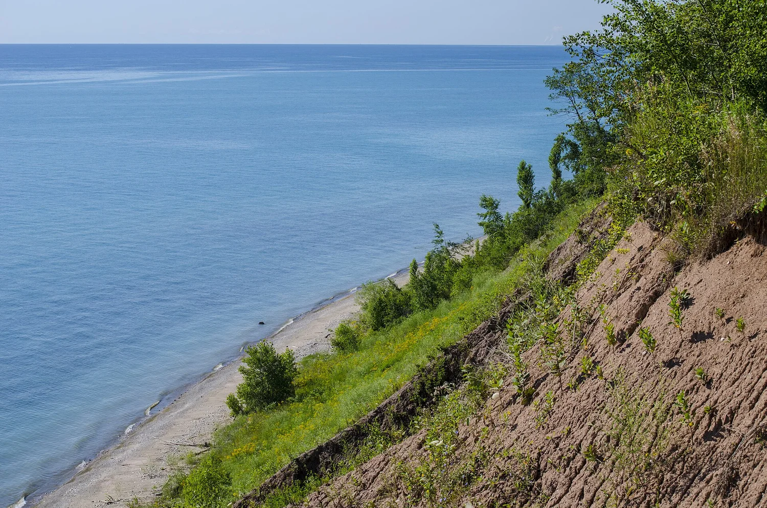 The bluffs at Lion&rsquo;s Den Gorge over Lake Michigan